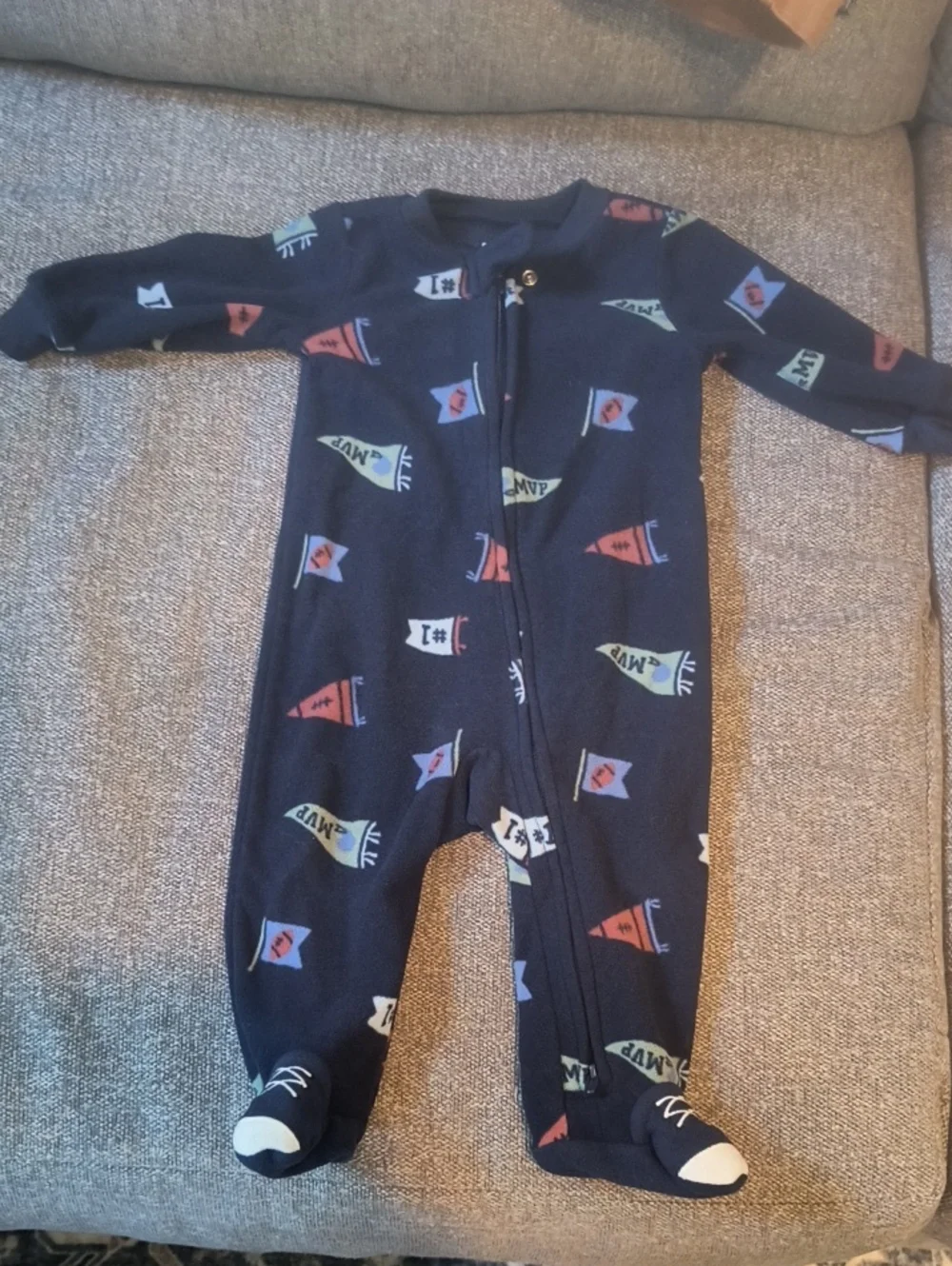 Carter's Kids Navy One-Piece Footed Pajamas with Pennant Print